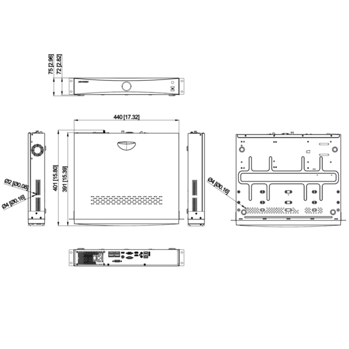 Rysunek techniczny rejestratora Hikvision 32 kanałowego DS-7732NXI-I4/S(E)